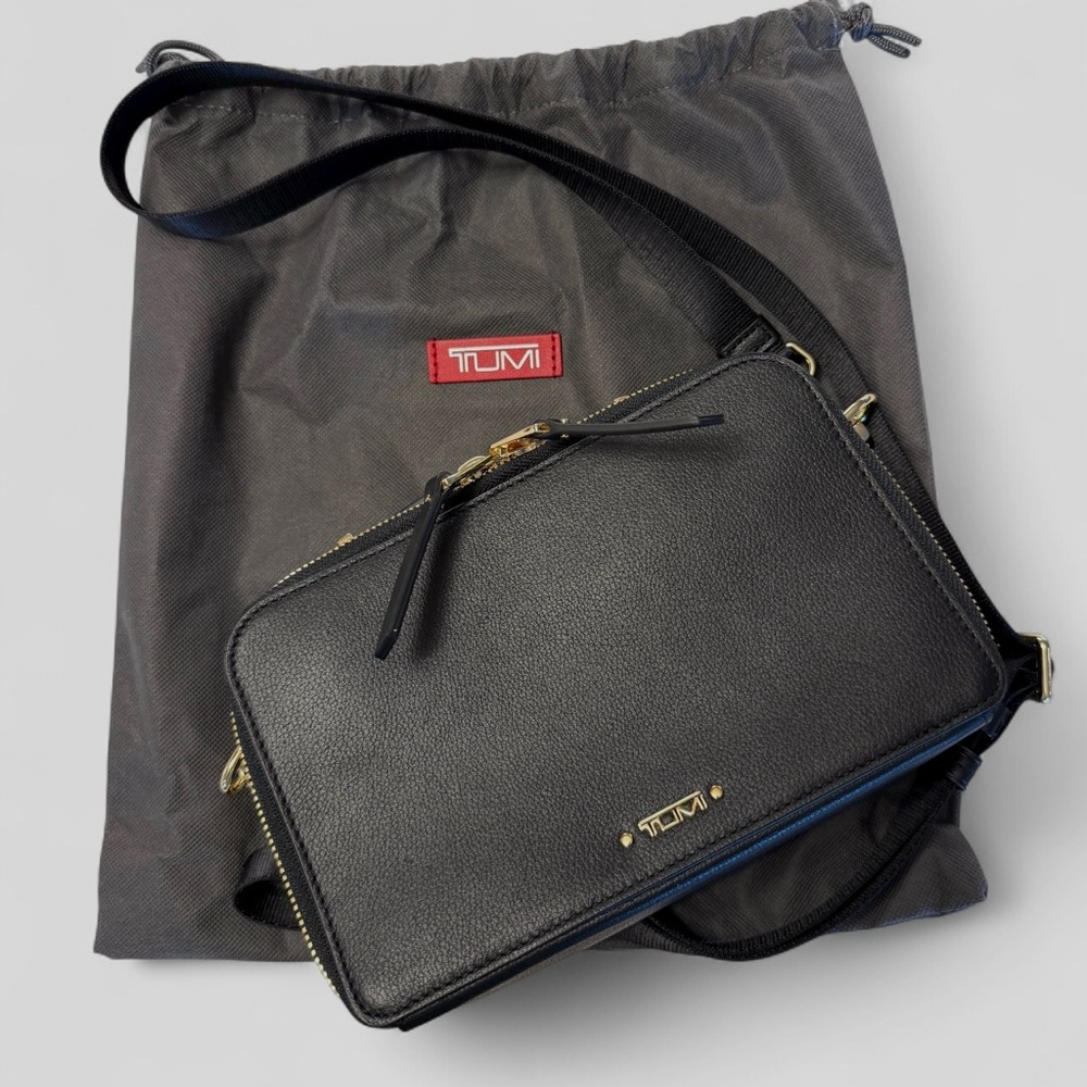 TUMI Black Crossbody Bag with Gold Accents - Picture 2 of 9